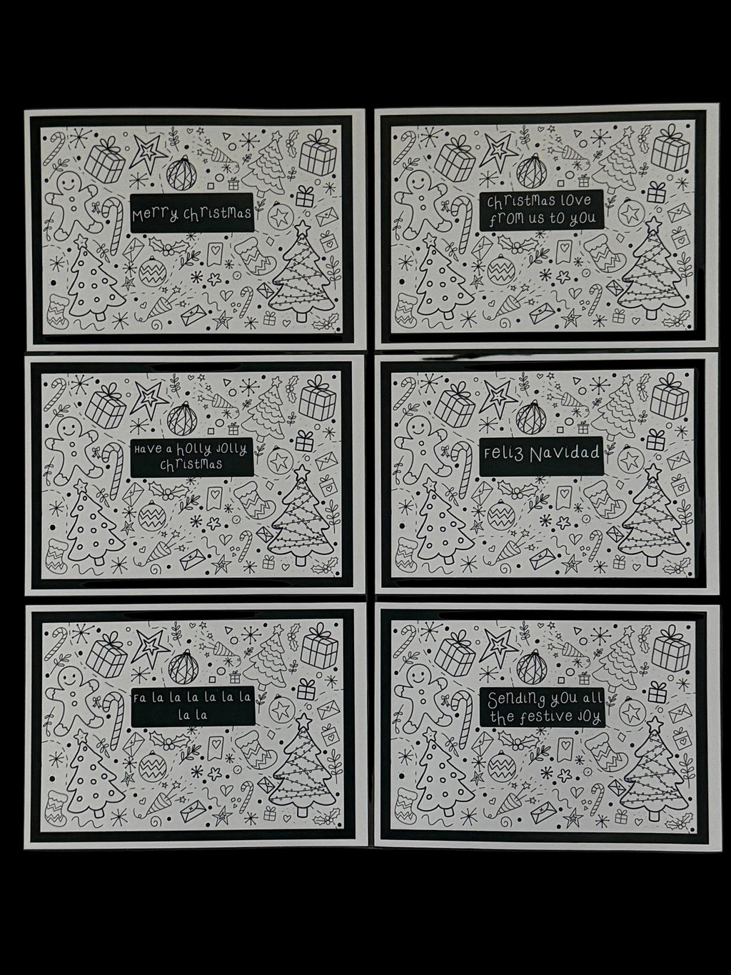 Set of 6 x A5 colour in Christmas postcards.