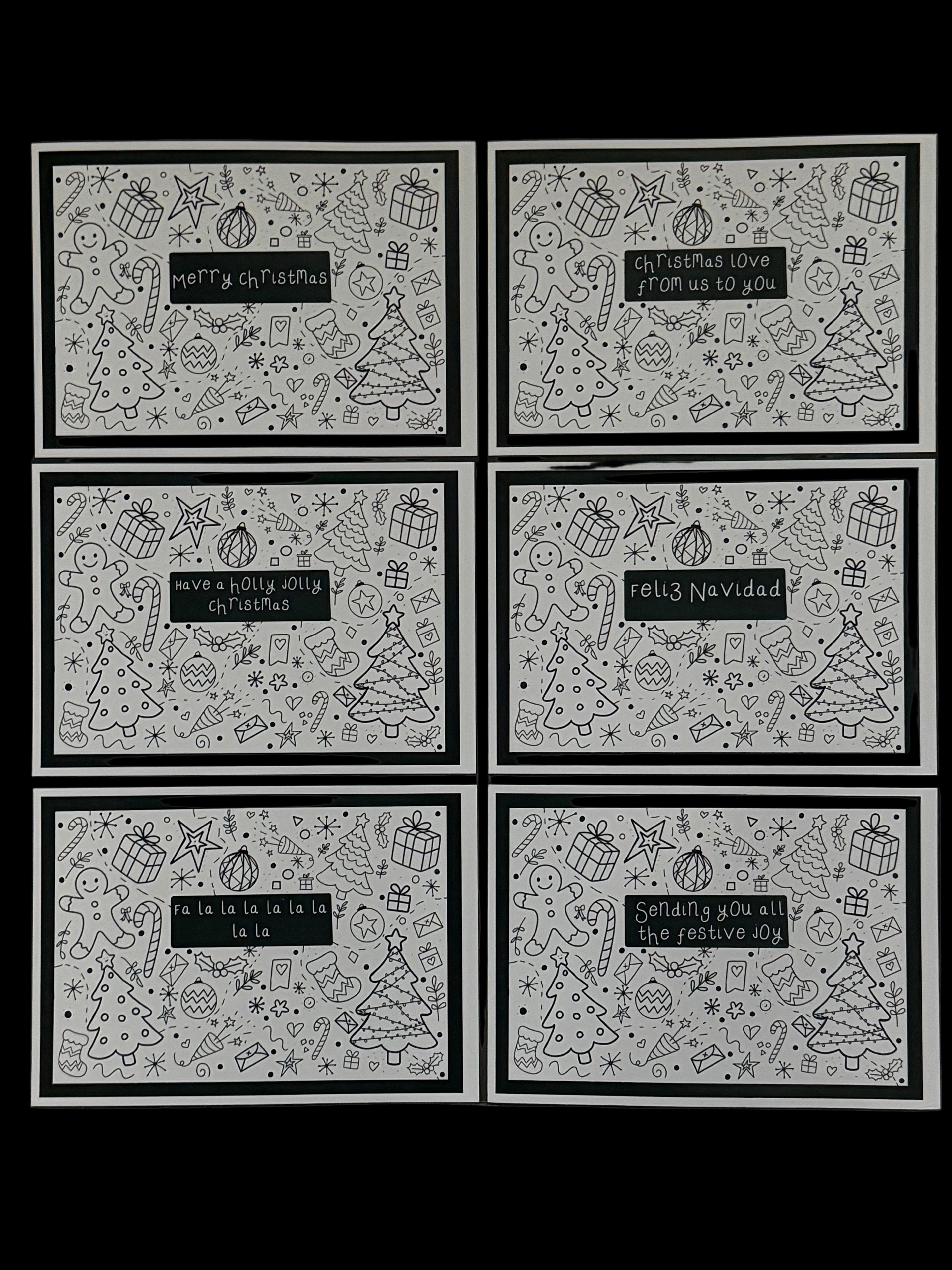 Set of 6 x A5 colour in Christmas postcards.